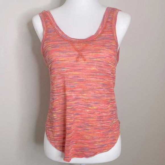 Free People WE THE FREE PINK MULTI PRINT LOW BACK TANK TOP ATHLEISURE YO… - Picture 1 of 7